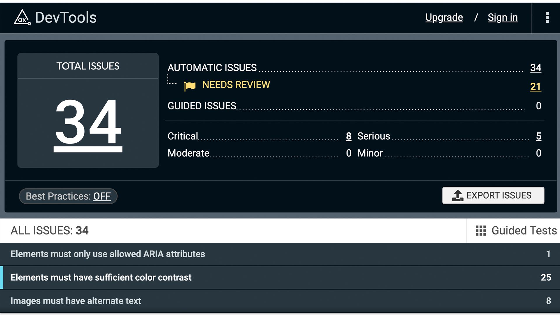 Automated issue results 1